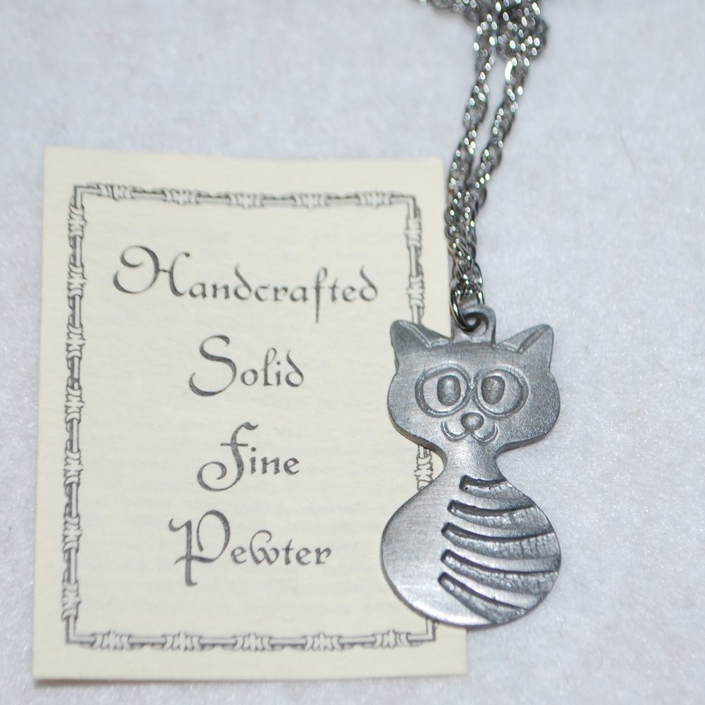 Solid Pewter Cat Necklace - image 1